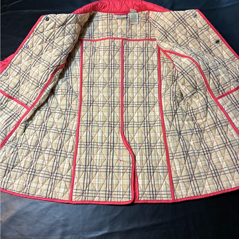 LL Bean Diamond Quilted Plaid Lining coral Women’s Riding Jacket Small 268156 - Picture 7 of 12